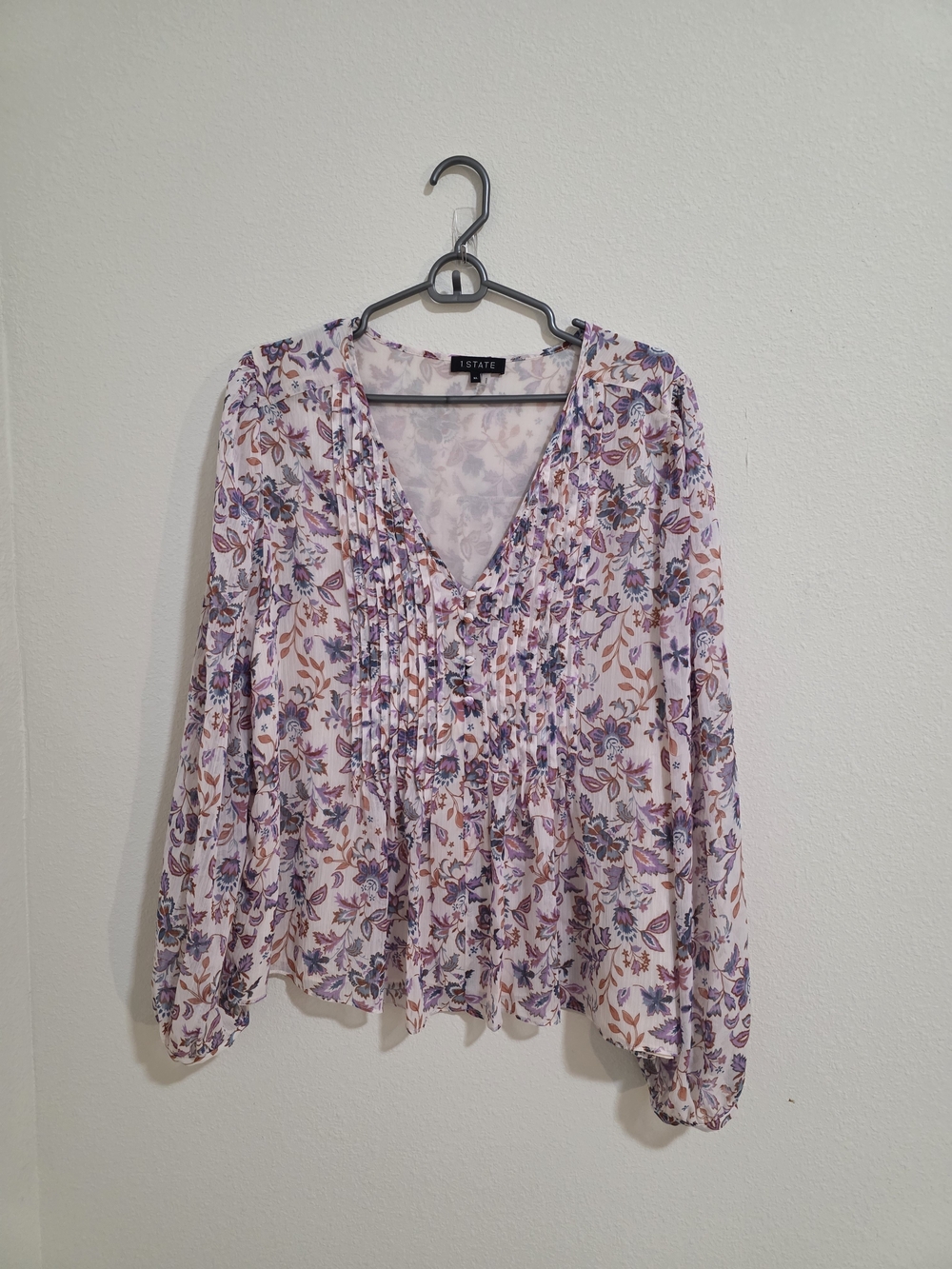 1. State Lavender & Pink Floral V-Neck Pintuck Blouse